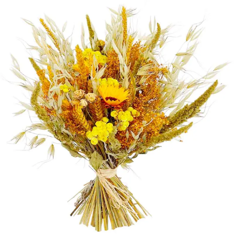 Ramo de flores silvestre con girasoles preservados.