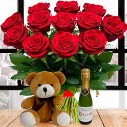Entrega de 12 rosas rojas con peluche a domicilio en Madrid