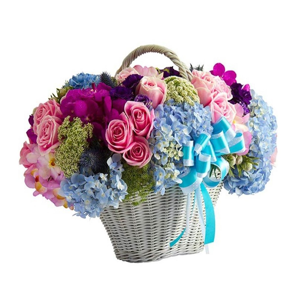Cesta de flores de hortensias a domicilio en Madrid