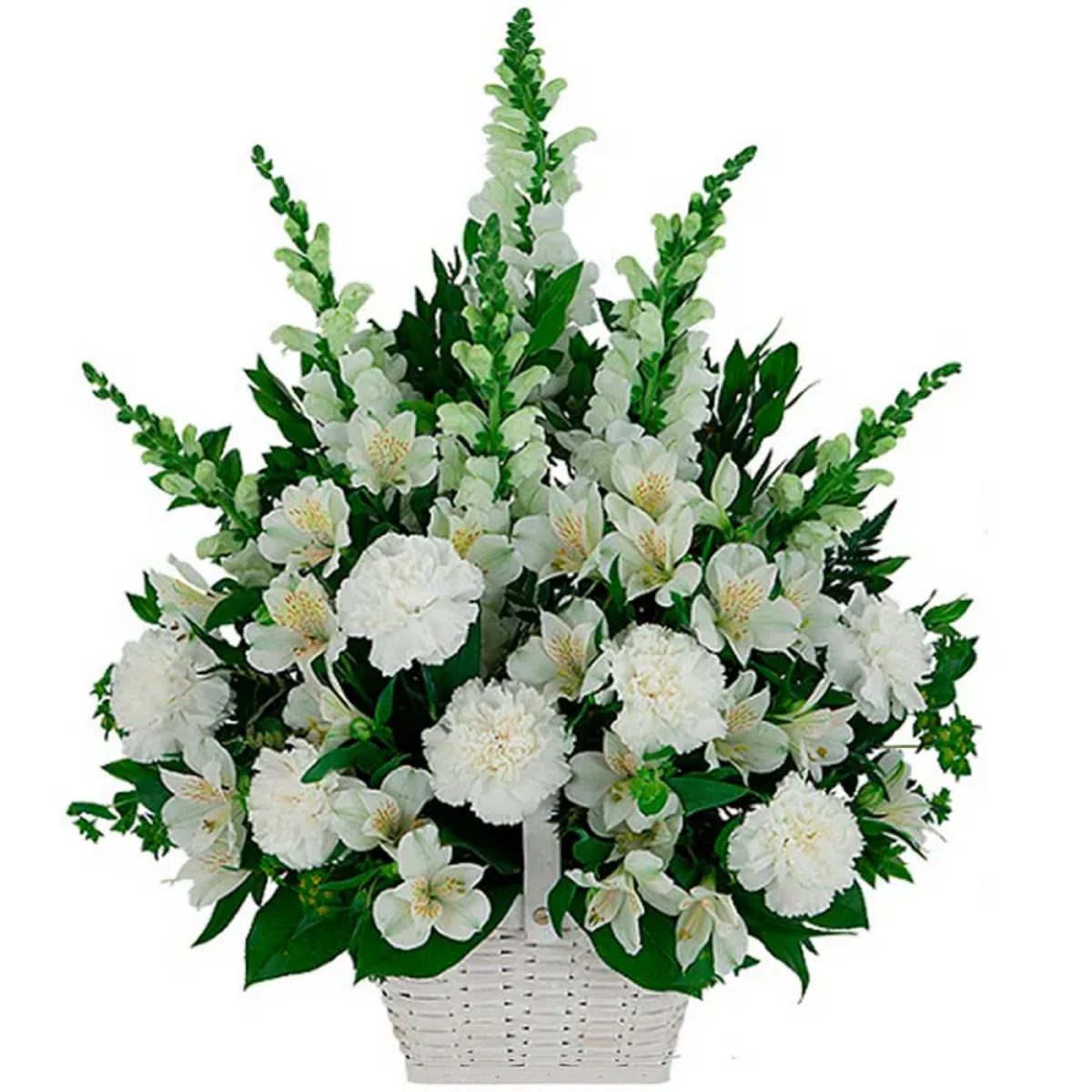 Centro de flores funerario Blanco para tanatorios de Madrid.