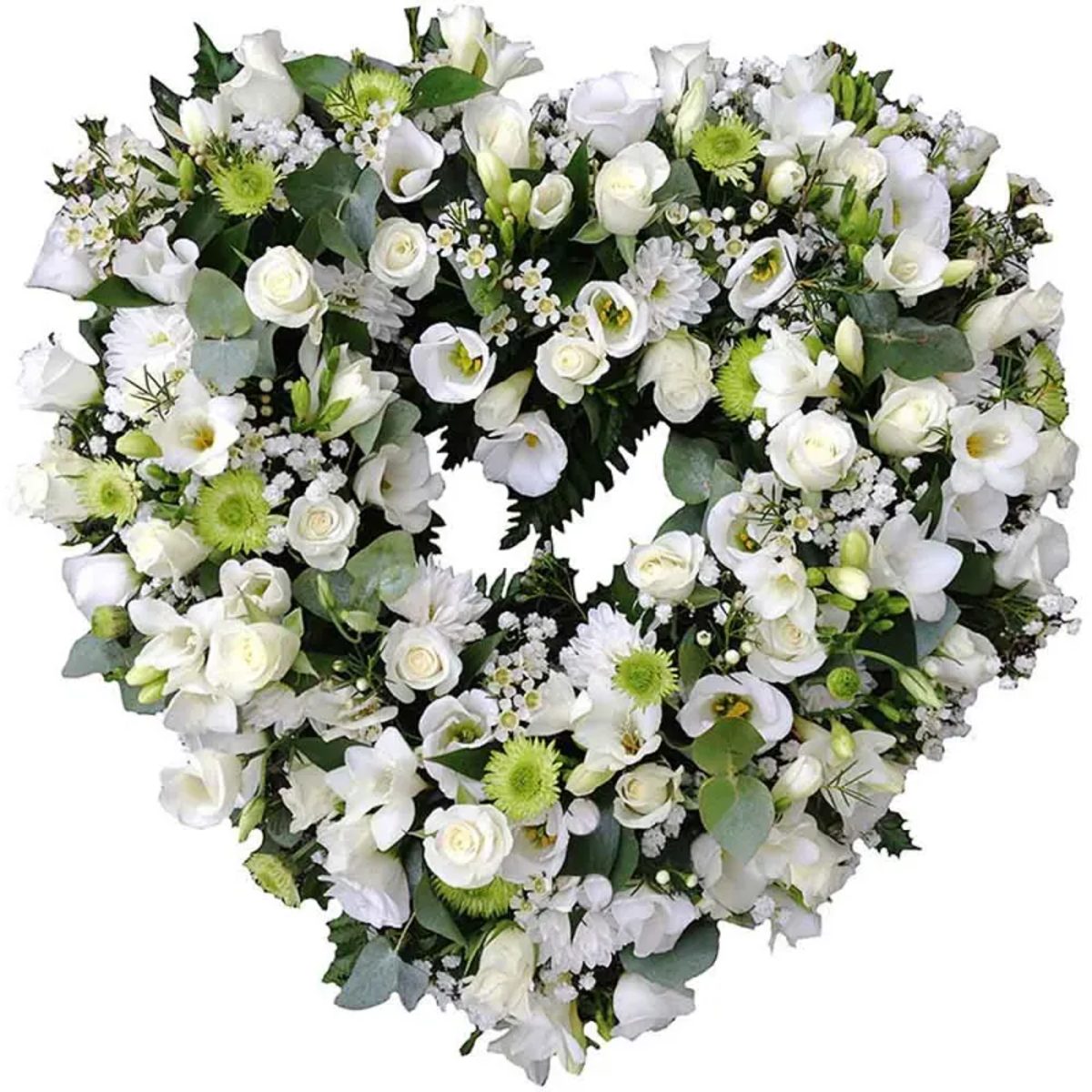 Corazón de flores para funerales en Madrid.