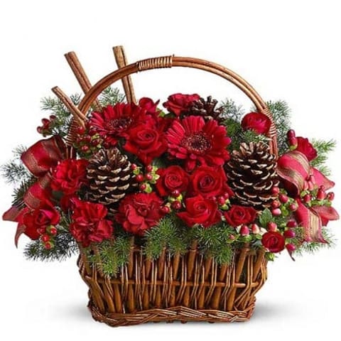 Cesta de flores navideña