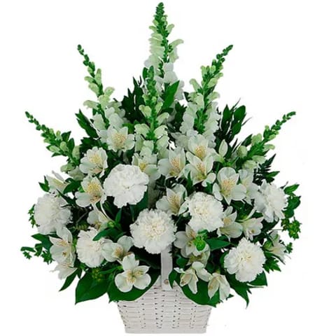 Centro de flores funerario Blanco para tanatorios de Madrid.