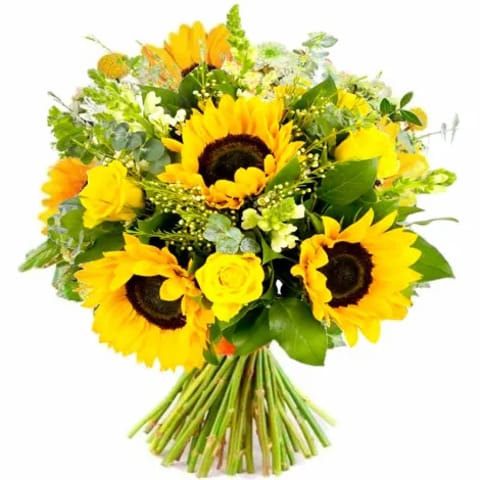 Ramos de girasoles y rosas a domicilio.