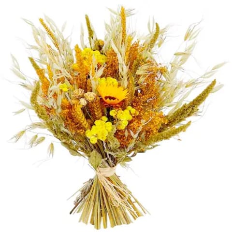 Ramo de flores silvestre con girasoles preservados.