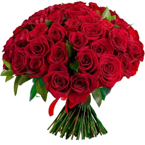 Ramo hecho con 50 rosas rojas. Envíos en Madrid.