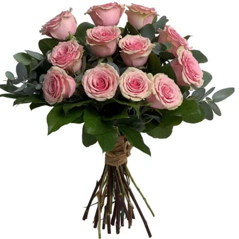 Ramo de doce rosas rosadas a domicilio en Madrid.